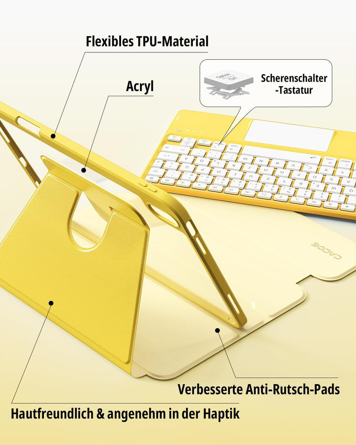 CACOE Drehbare Hülle mit Tastatur für iPad (A16) 11/10 Generation (11/10.9 Zoll) 2025/2022 mit Touch