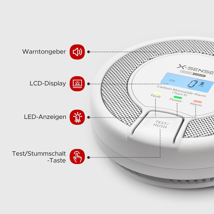 X-Sense CO Melder mit Digitalanzeige, Kohlenmonoxidmelder, akkurater Sensor mit 10-Jahren Lebensdaue