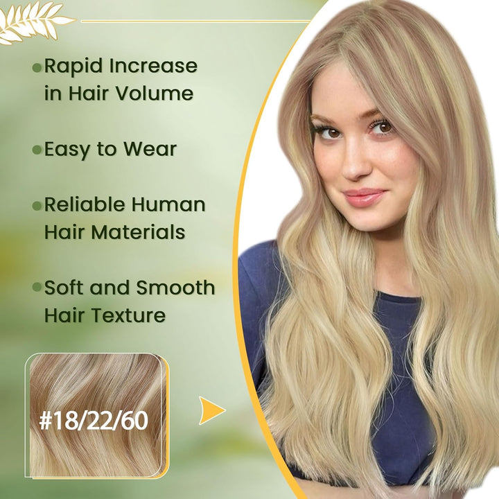 RUNATURE Blond Clip in Extensions Echthaar 45cm 7Pcs Balayage Clip Extensions Echthaar Ombre Blond H