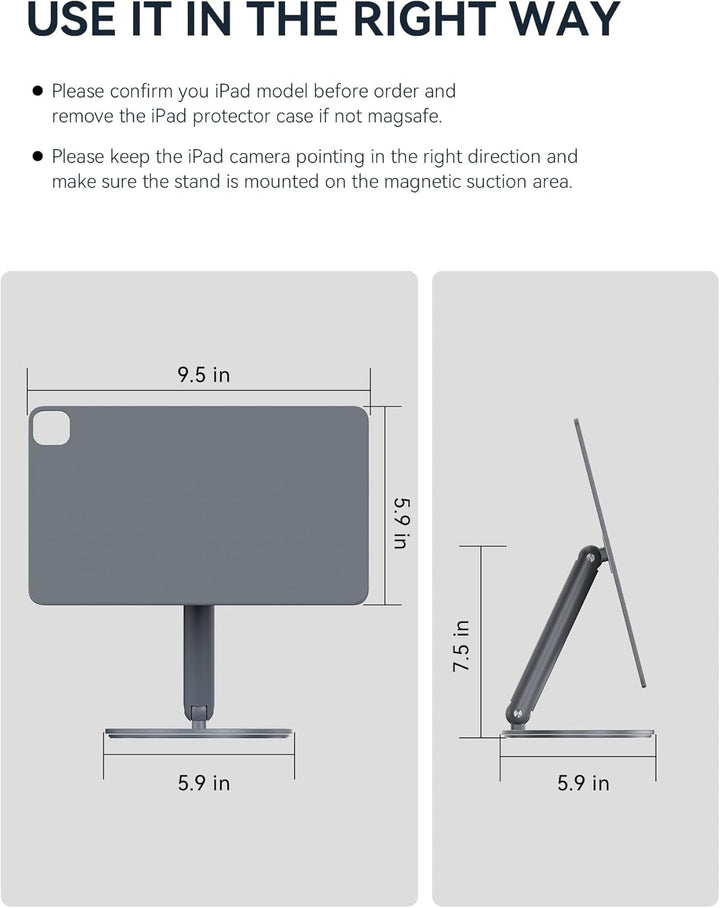 LULULOOK Drehbar Magnetisch iPad Ständer, Faltbar iPad Pro Ständer mit 360° Schwenk Basis, Aluminium