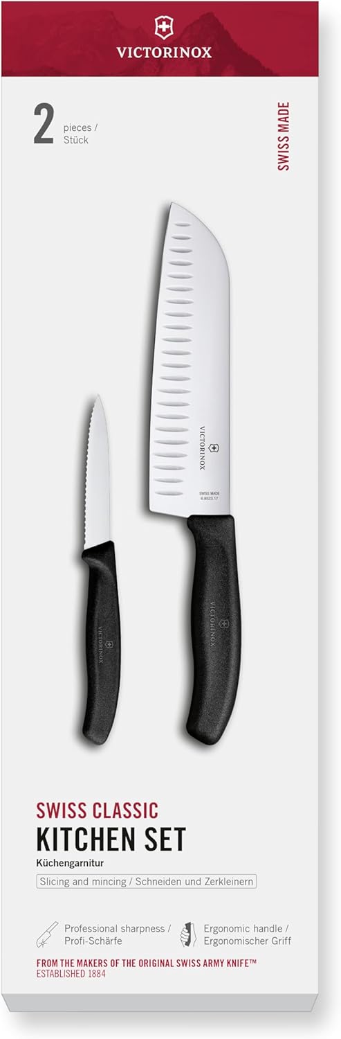Victorinox Swiss Classic Profi Küchenmesser-Set, 2-teilig, Inkl. Gemüse- und Santokumesser, Universa