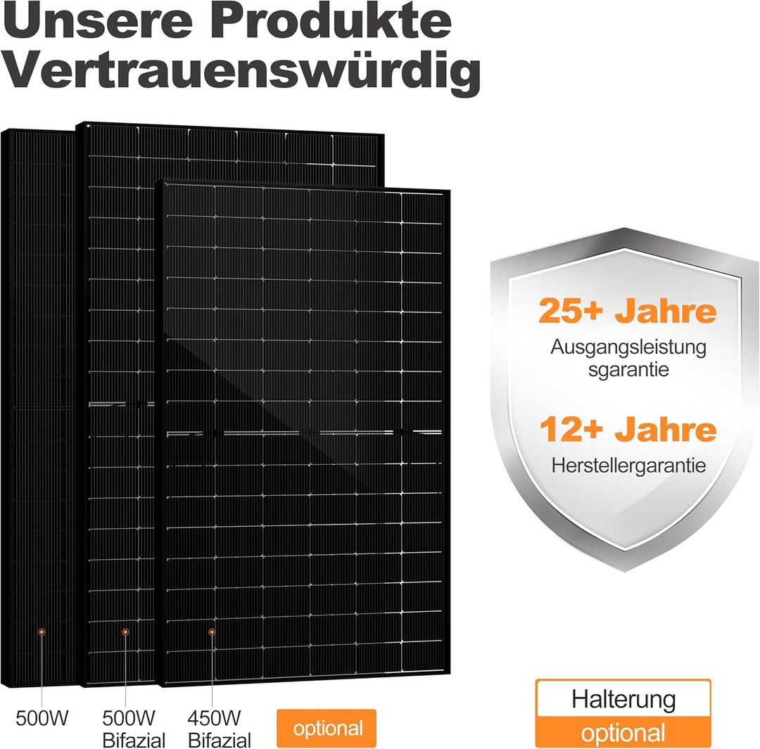 SAKETE Solarpanel 1800W Bifazial (+360W), Solarmodul Doppelglas Full Black, N-Typ Photovoltaik Modul