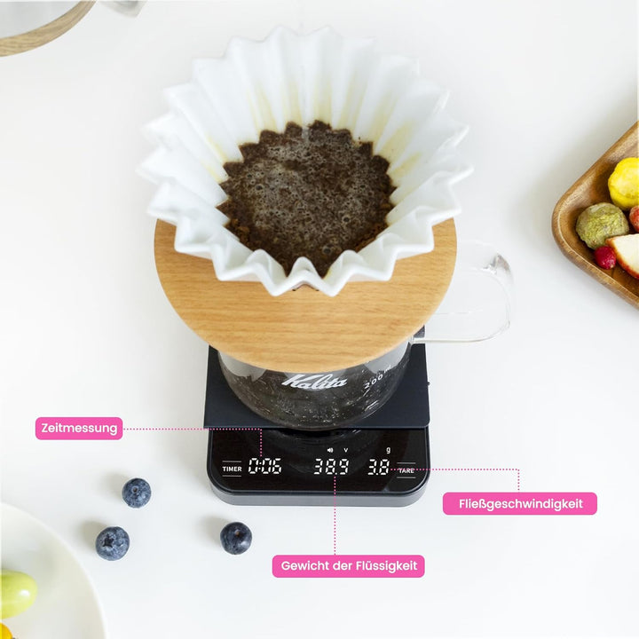 Kaffeewaage mit Timer, 4 Modi Digitale Espresso Waage mit Verhältnis, Mini Coffee Scale mit Durchflu
