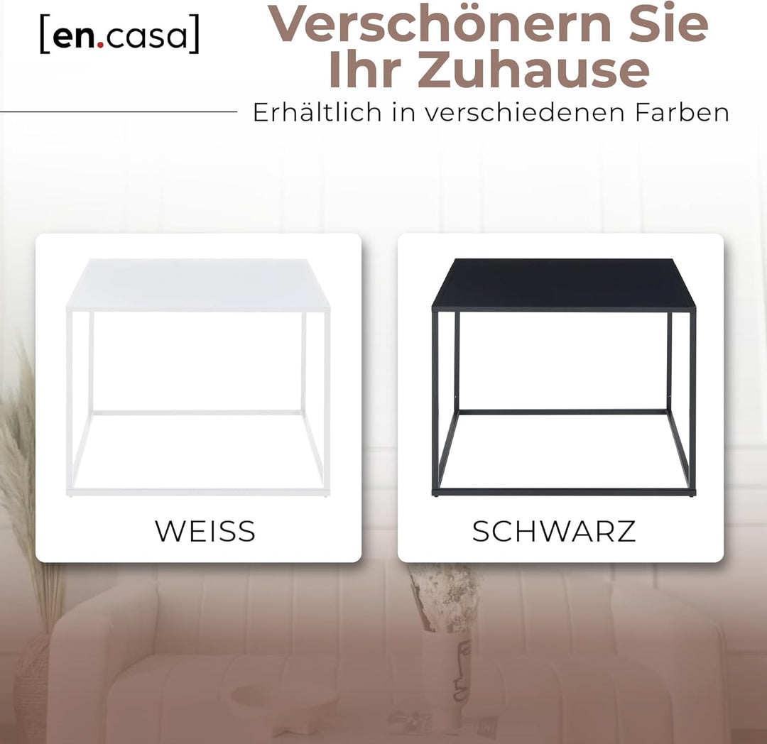 [en.casa] Couchtisch Solund Beistelltisch Metall Weiss matt Wohnzimmertisch mit Stauraum 60 x 60 x 4