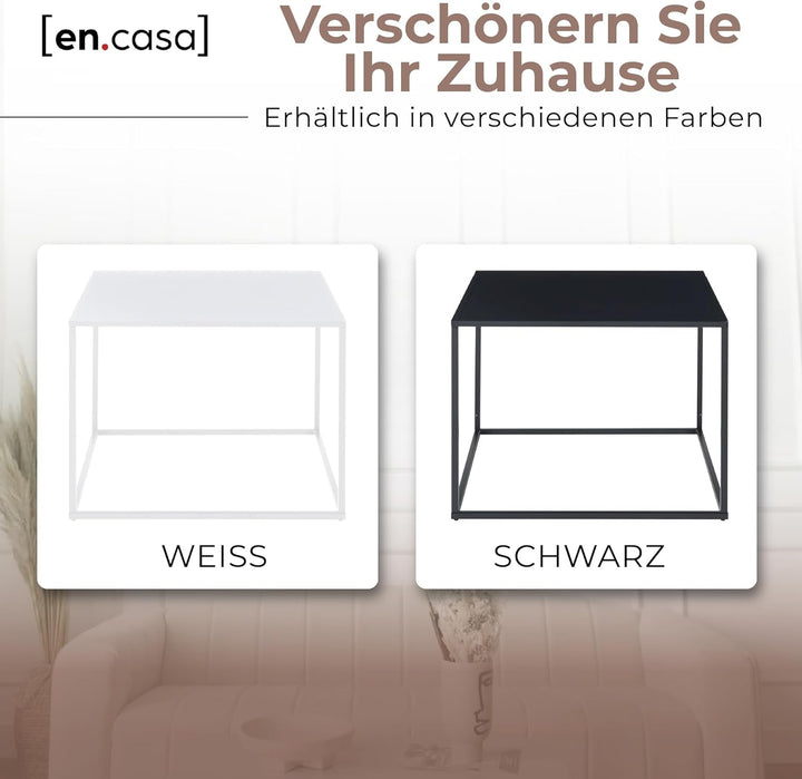 [en.casa] Couchtisch Solund Beistelltisch Metall Weiss matt Wohnzimmertisch mit Stauraum 60 x 60 x 4