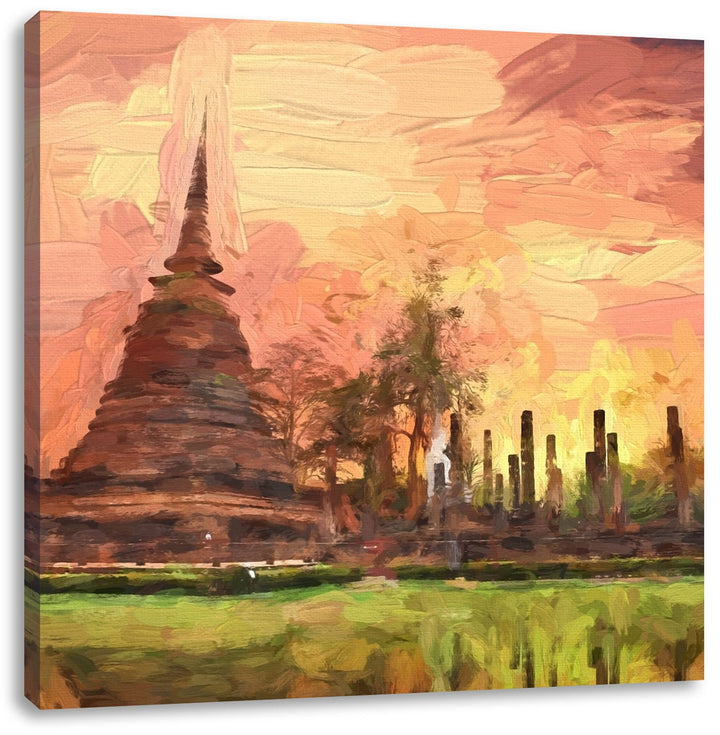 Pixxprint atemberaubender Buddha Tempel als Leinwandbild | Grösse: 70x70 cm | Wandbild | Kunstdruck