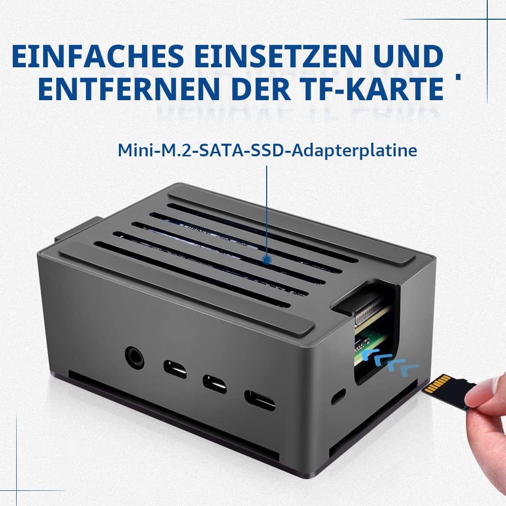 GeeekPi Raspberry Pi 4 Aluminium NAS Gehäuse mit PWM Lüfter und M.2 SATA SSD Adapterplatine, Raspber