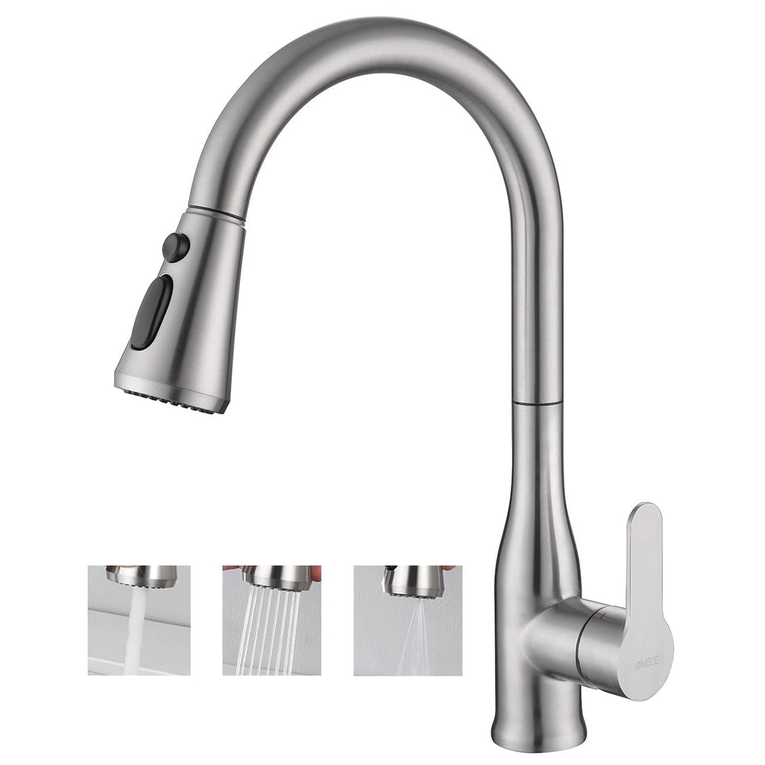 ONECE Küchenarmatur Ausziehbar, Wasserhahn Küche mit 3 Funktionen Brause, 360° Drehbare Spültischarm
