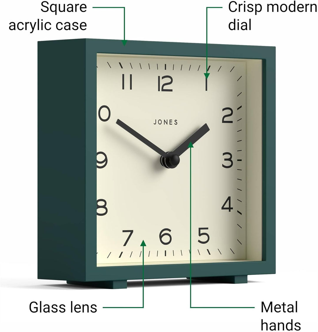 JONES CLOCKS® Disco Schreibtischuhr | Elegantes quadratisches Design | Grün | Stilvoll und leicht zu