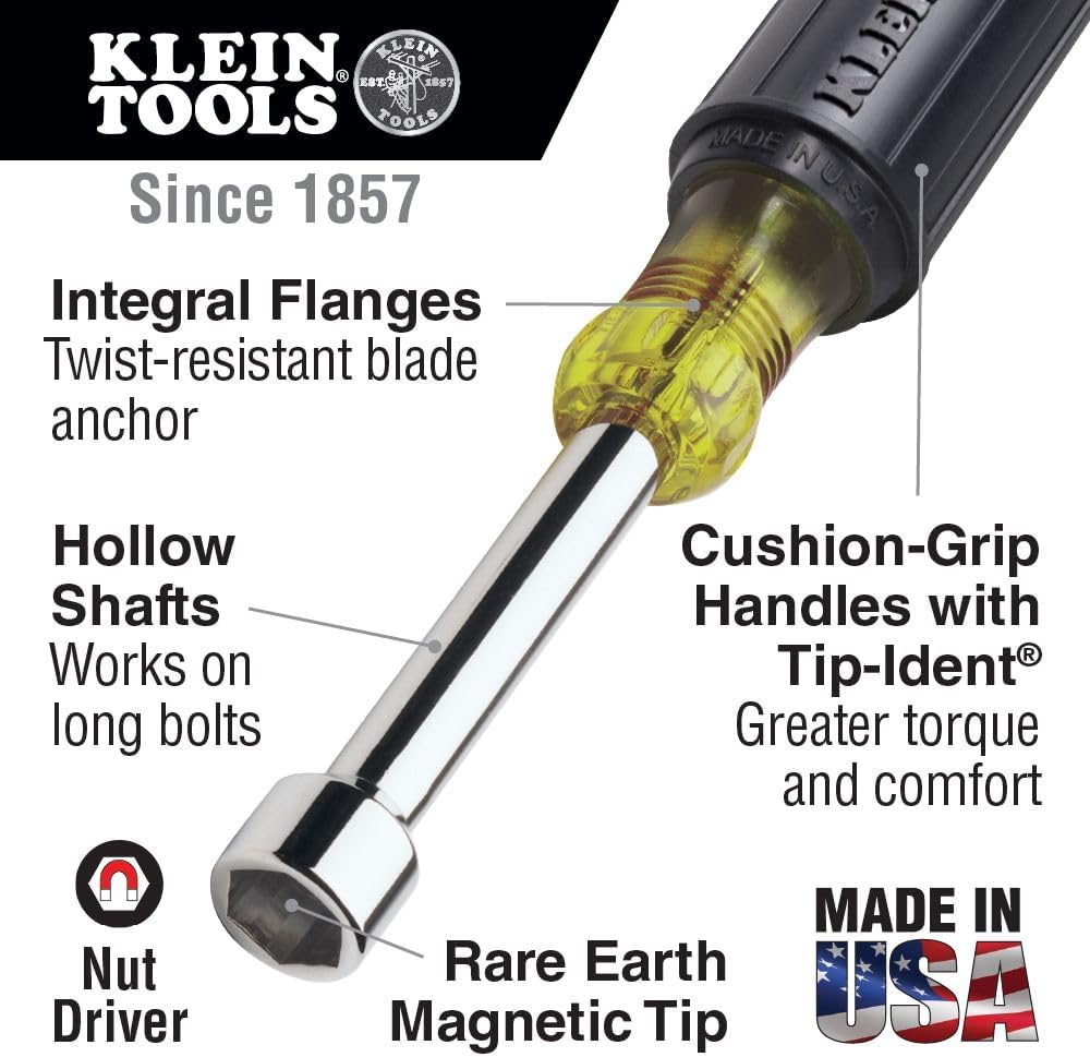 Klein Tools 646–1/2 M 1/2 Hex Magnetischer Spitze Mutter Treiber mit 6 Hohl Schaft, 646-1/4M 1/4-Inc