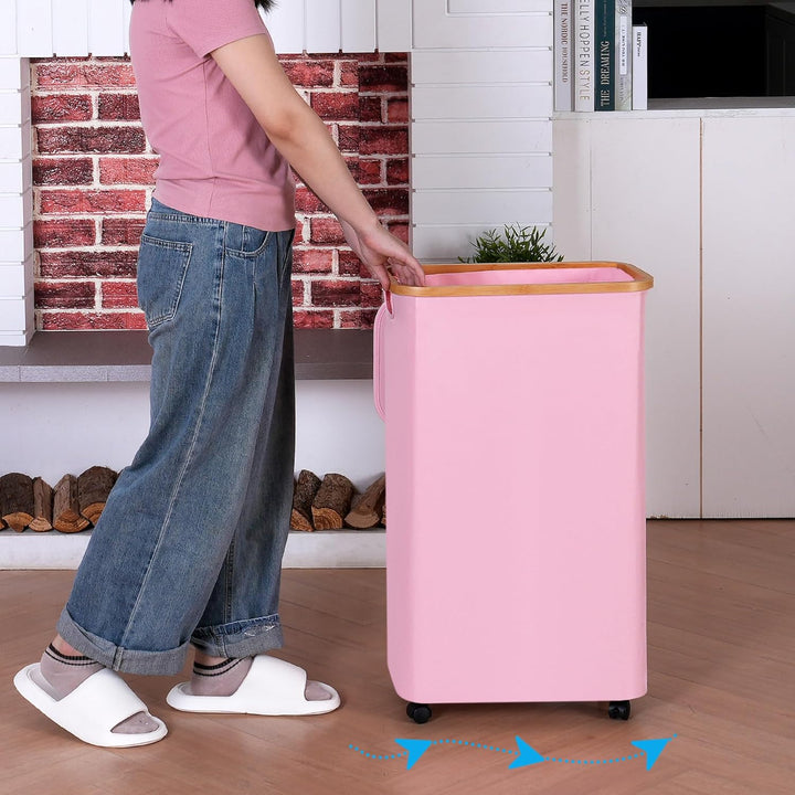 iEGrow Wäschekorb mit Rollen 75L, Wäschesammler Schmal mit Herausnehmbarer und Waschbarer Innentasch