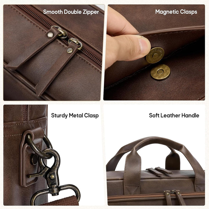 RAINSMORE Aktentasche Herren Vintage PU Leder 16 Zoll Laptoptasche | Arbeitstasche, Wasserdicht Lede