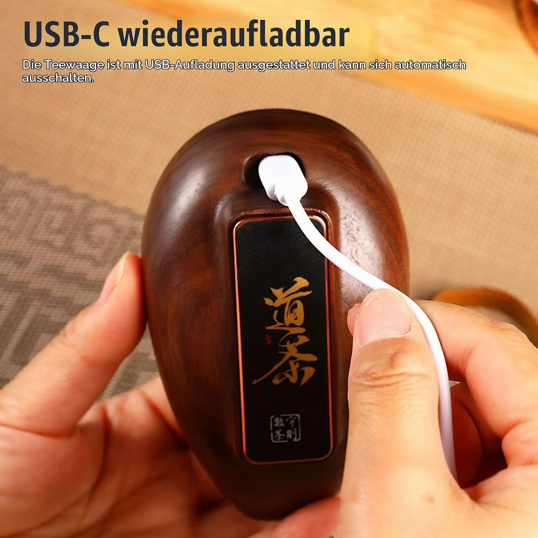 Mini-Kaffeewaage mit Timer, 200 G/0,1 G Genaue Teewaage aus Holz, Hochpräzise Wiederaufladbare Küche