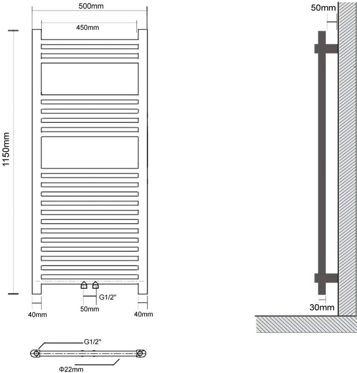 S SIENOC 500 x 1150 mm Anthrazit mittelanschluss Badheizkörper handtuchhalter Heizkörper Handtuchwär