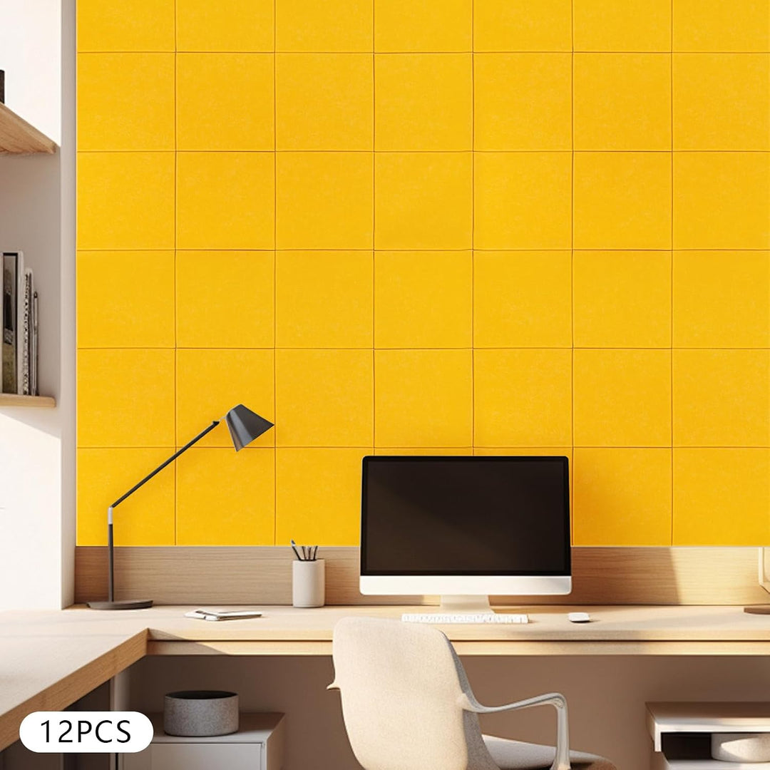 12 Stück Akustikplatten 30 x 30 cm aus Polyesterfaser 9 mm Orange | Selbstklebend und Zuschneidbar f