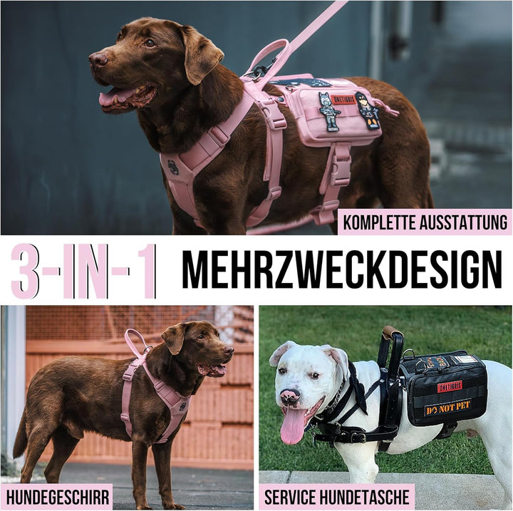 OneTigris Service Hundegeschirr, Guardian Geschirr mit 3 Edelstahl D-Ringen und Grosser Kapazität Ta