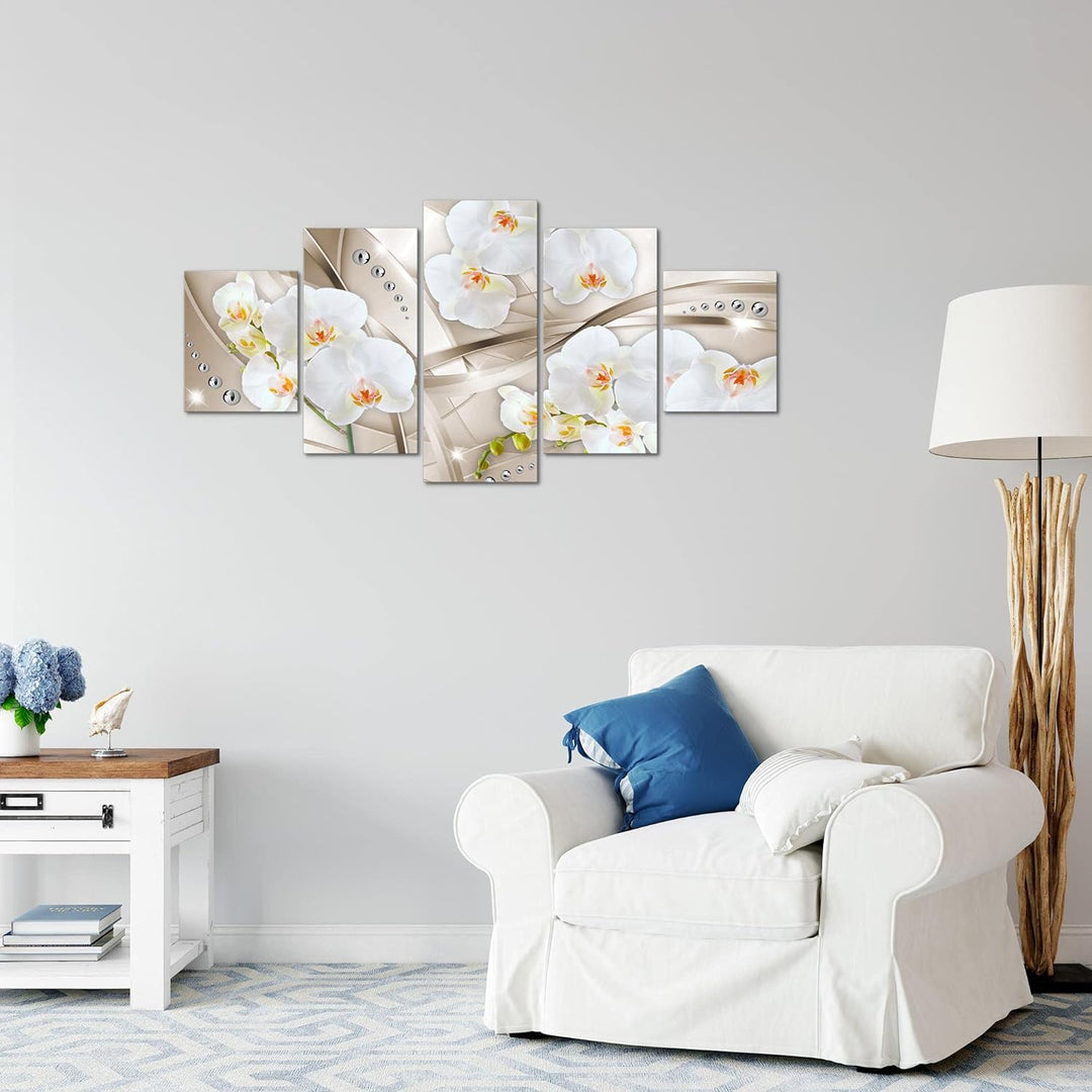 Runa Art Wandbilder Blumen Orchidee 5 Teilig Bild auf Vlies Leinwand Deko Wohnzimmer Abstrakt Beige