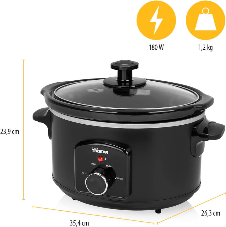 Tristar VS-3915 Schongarer (Edelstahl Keramiktopf mit 2 Hitzestufen und Warmhaltefunktion, 3,5 L) Ma