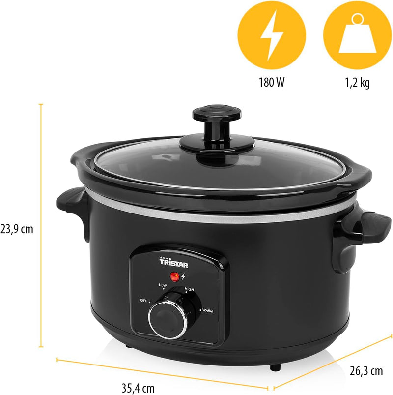 Tristar VS-3915 Schongarer (Edelstahl Keramiktopf mit 2 Hitzestufen und Warmhaltefunktion, 3,5 L) Ma