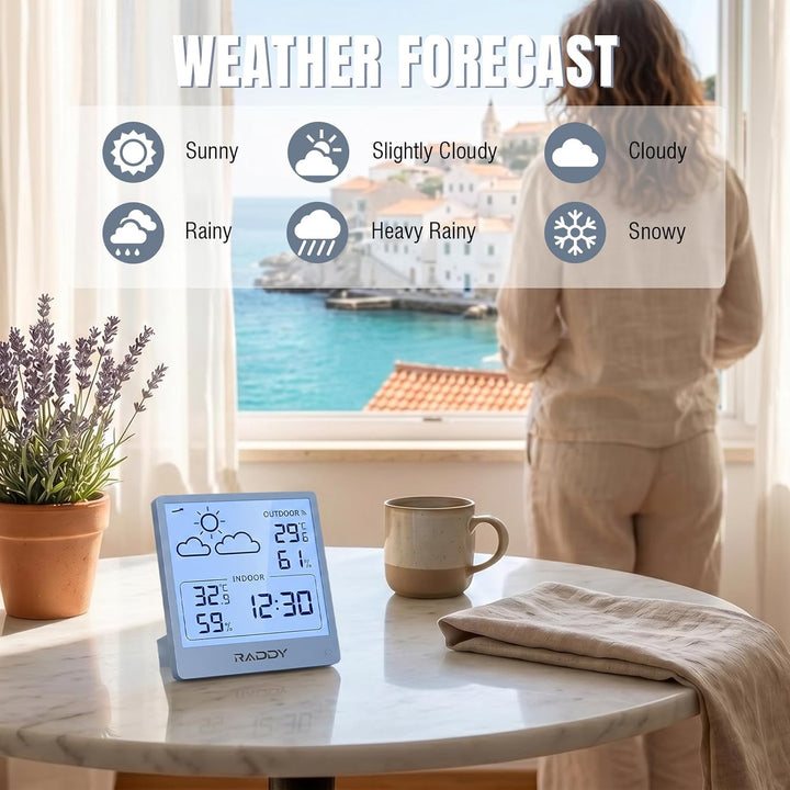 Raddy WF-50 Wetterstation Funk innen und aussen, batteriebetriebener Temperatur- und Luftfeuchtigkei