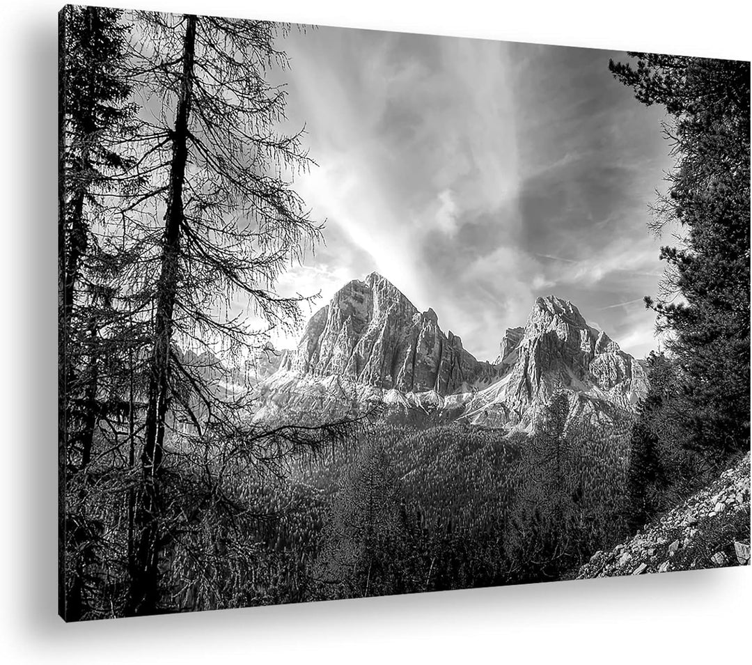 Traumhafte Berglandschaft der Dolomiten Format: 60x40 als Leinwand, Effekt: Schwarz&Weiss, Motiv fer