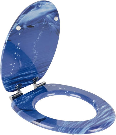 'aquaSu® WC-Sitz mit Absenkautomatik, Delphin Dekor Gruss Vom Meer, Toilettensitz mit Holzkern, Schn