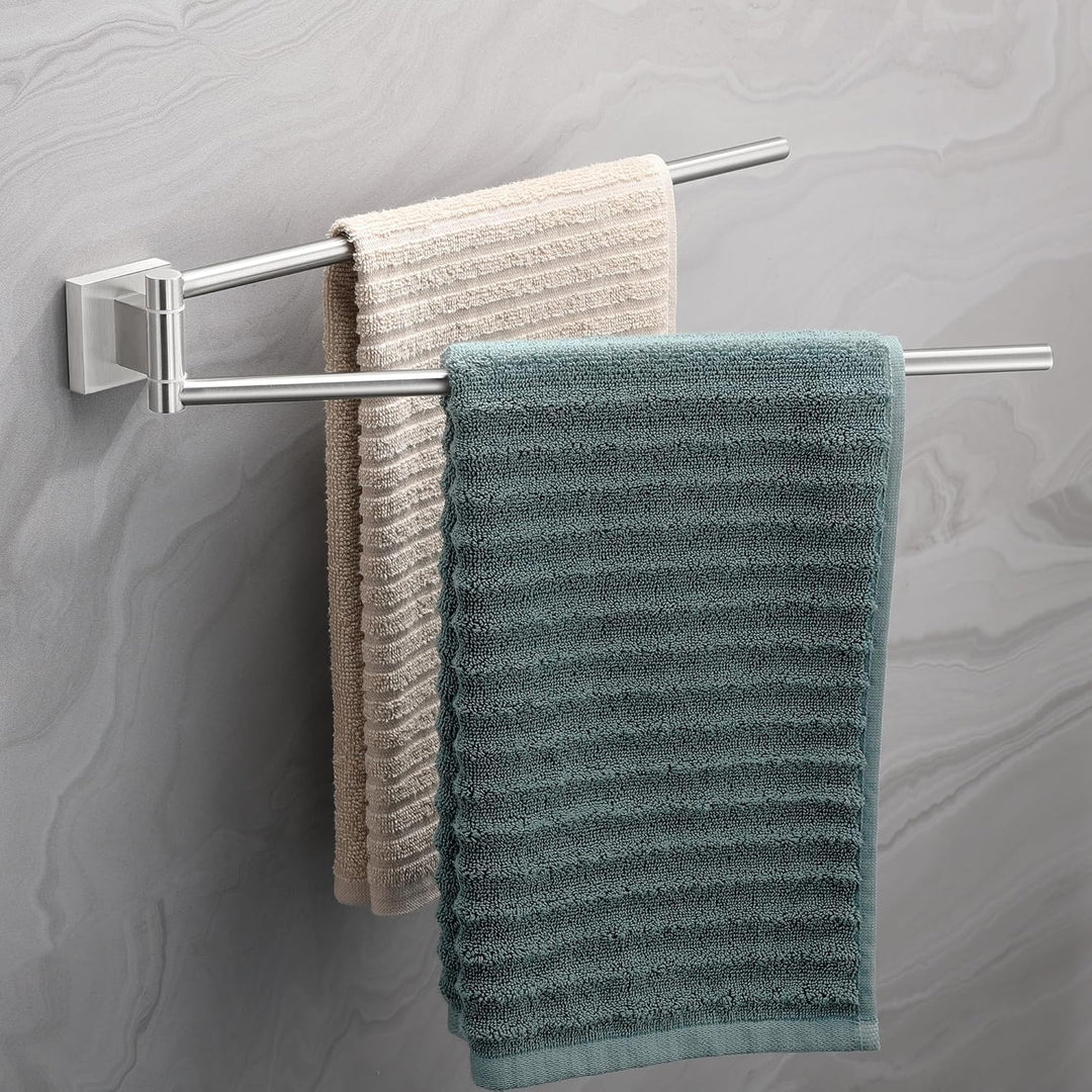 Handtuchhalter Schwenkbar 2-armig Bohren aus 304 Gebürstet Edelstahl Handtuchalterung Wand Silber Wa