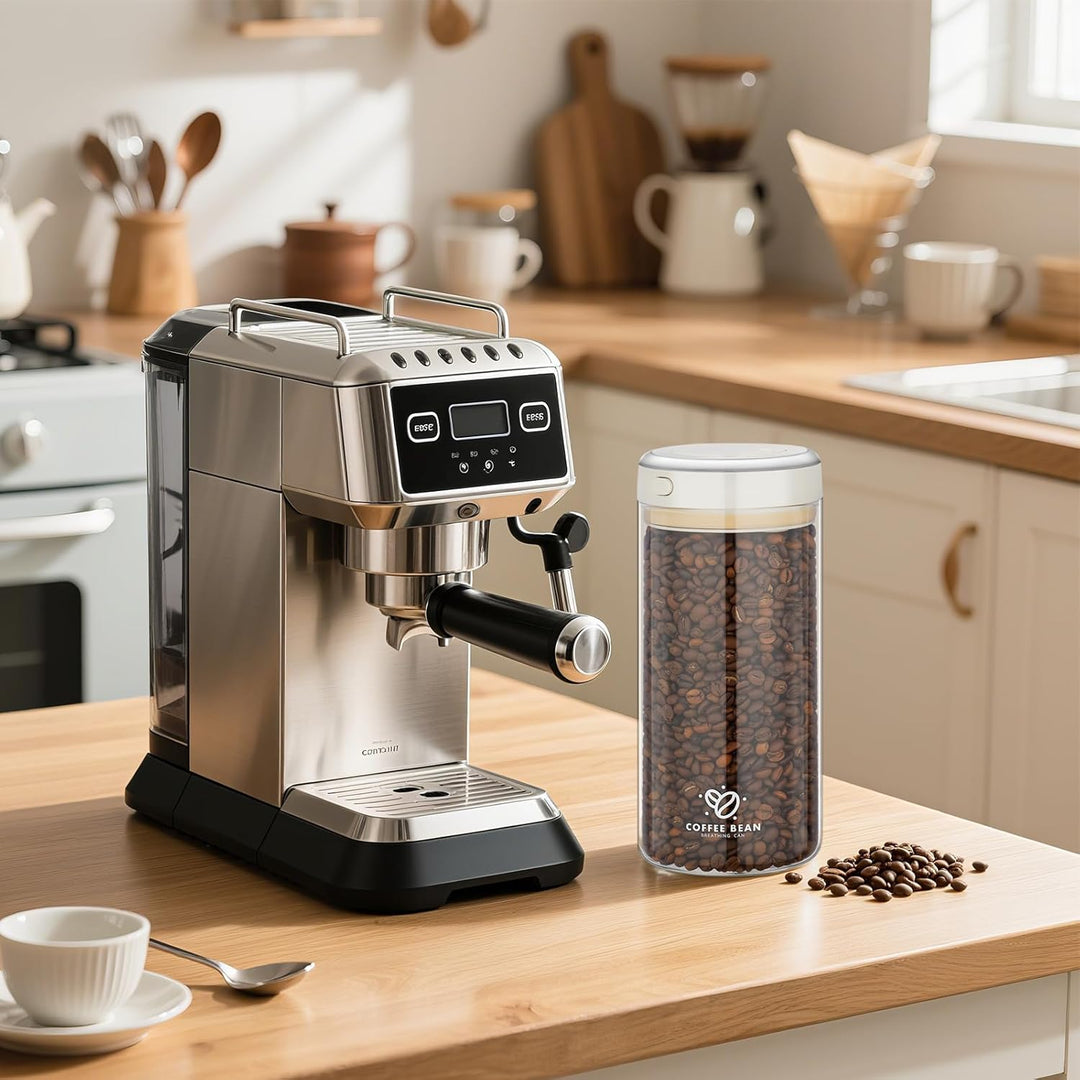 Kaffeedose Luftdicht 500g Bohnen, 1.7L Kaffeebehälter mit Vakuumdeckel, Borosilikatglas Vakuumbehält