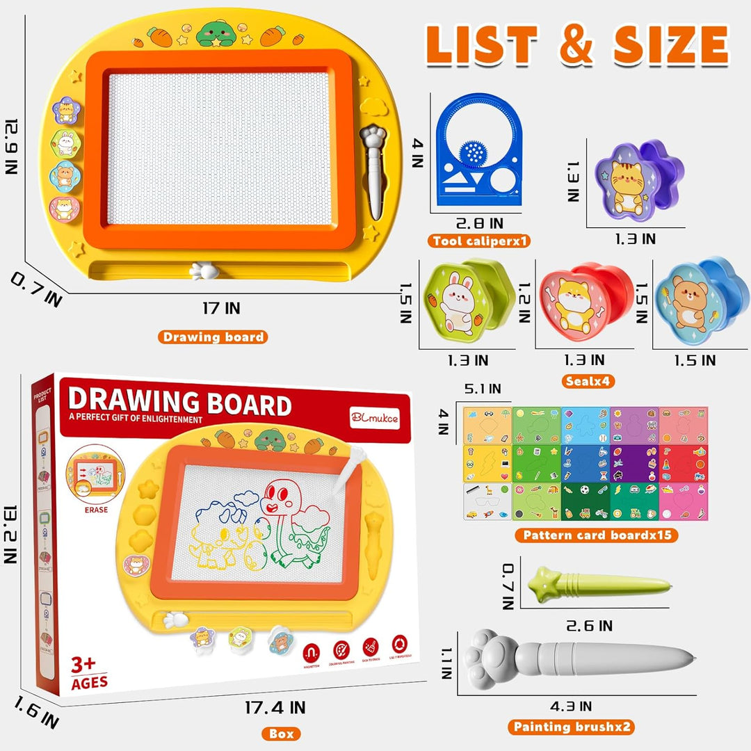 XL Magnetische Zaubertafel für Kinder, Maltafel mit Stempel & Stift, Lernspielzeug & Reisegrösse, Ge