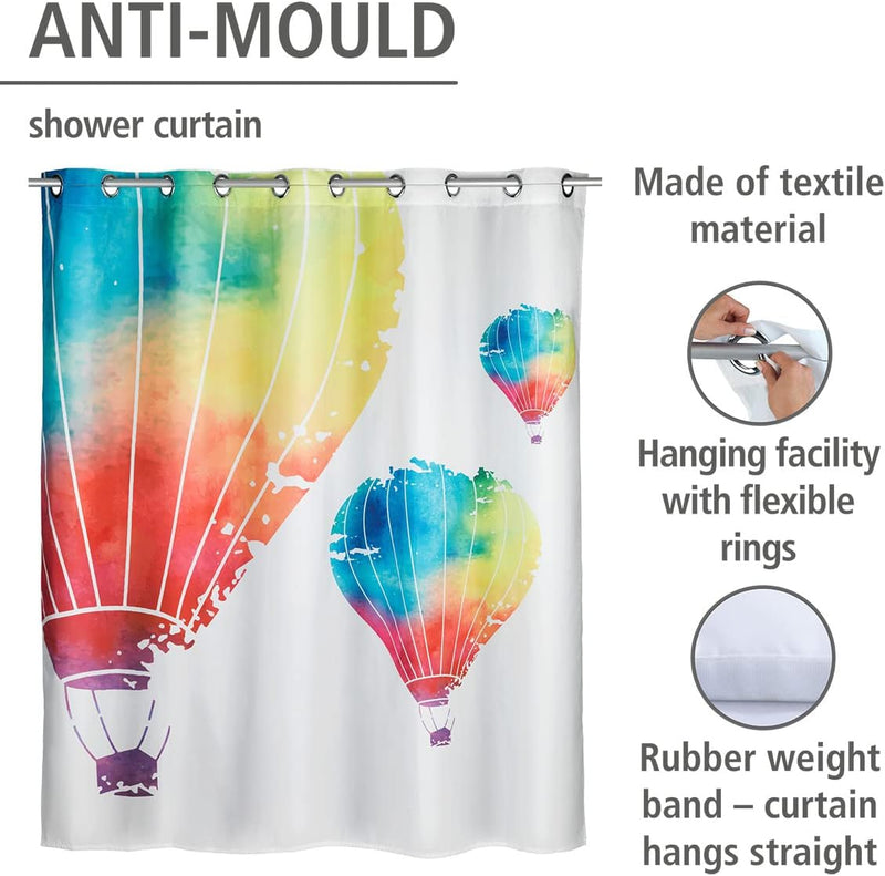WENKO Anti-Schimmel Duschvorhang In the Air Flex, Textil-Vorhang mit Antischimmel Effekt, grosse int