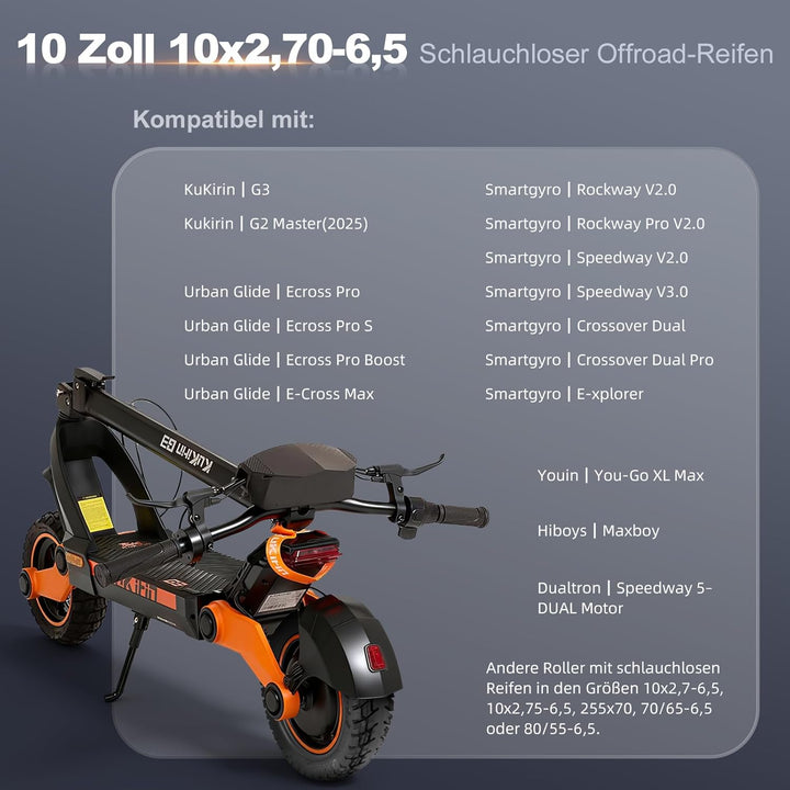 10x2,7-6,5/10x2,75-6,5 Off-Road Tubeless Ersatzreifen für KuKirin G3/Kukirin G2 Master(2025)/Smartgy