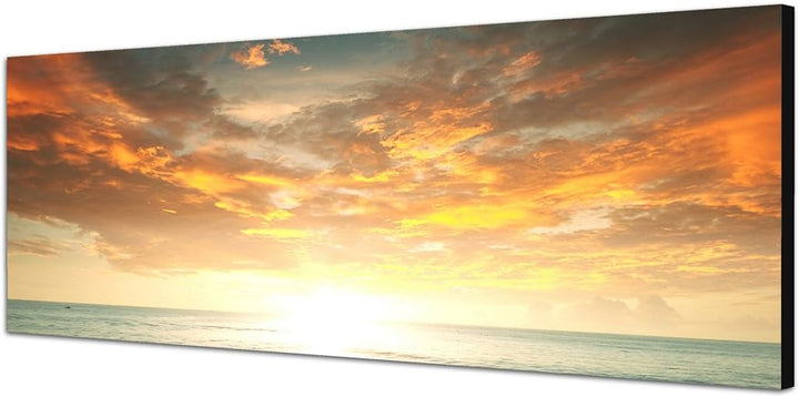 Paul Sinus Art Panoramabild auf Leinwand und Keilrahmen 150x50cm Strand Meer Sonnenuntergang Wolken