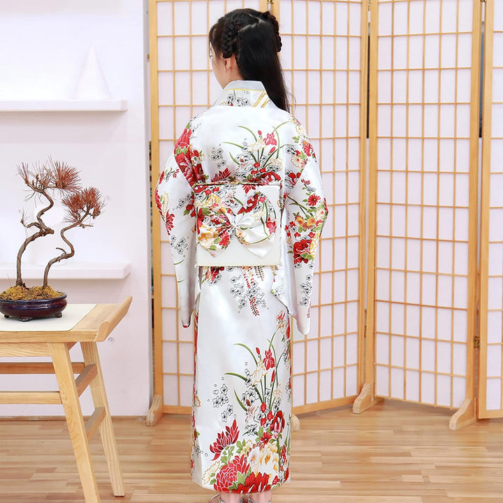 KRUIHAN Kimono Kinder,Satin Kimono Kleid,Kimono Morgenmantel Japanisch Kinder,Halloween Kostüm Mädch