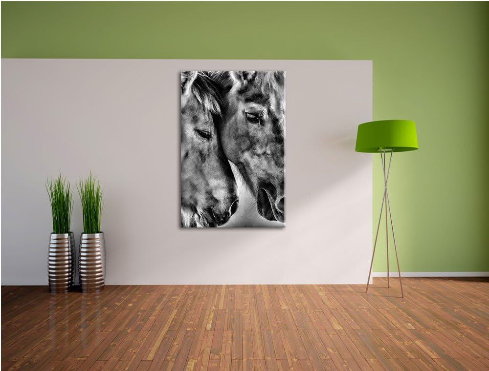 Pixxprint Zwei liebevolle Pferde / 100x70cm Leinwandbild bespannt auf Holzrahmen/Wandbild Kunstdruck