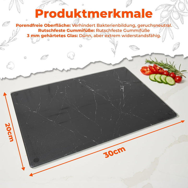 Glas Schneidebrett | 20 x 30 cm | Schneidebrett Glas für die Küche | Hygienisches Schneidebrett aus