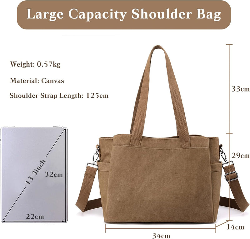 CORIOS Damen Schultertasche Canvas Handtasche Casual Tragetasche Grosse Kapazität Umhängetasche Mult