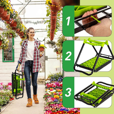 Todeco Gartenhocker Kniebank mit 2 Arten von Kissen und Gartenwerkzeug Tasche, Gartenhelfer Kniehilf