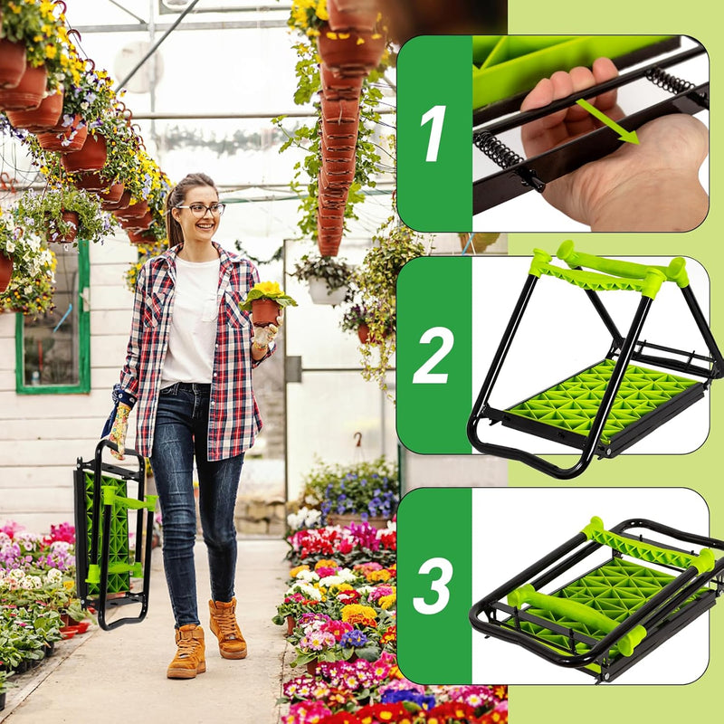 Todeco Gartenhocker Kniebank mit 2 Arten von Kissen und Gartenwerkzeug Tasche, Gartenhelfer Kniehilf