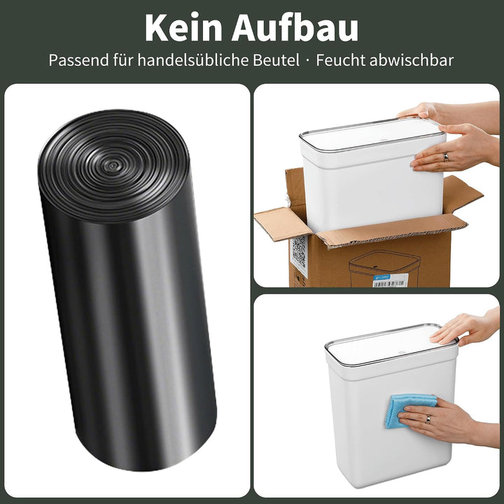 funest Badmülleimer mit abnehmbarem Deckel 10L – Kosmetikeimer Schmal 14 cm, Geruchshemmend &amp; Standf