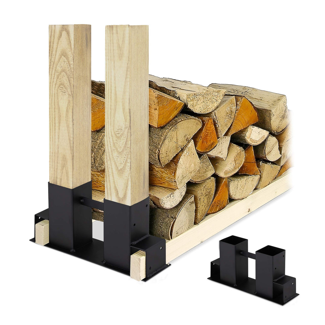 Relaxdays Holzstapelhilfe 2er Set, DIY Holzunterstand für Kanthölzer, Holzaufbewahrung, beschichtete