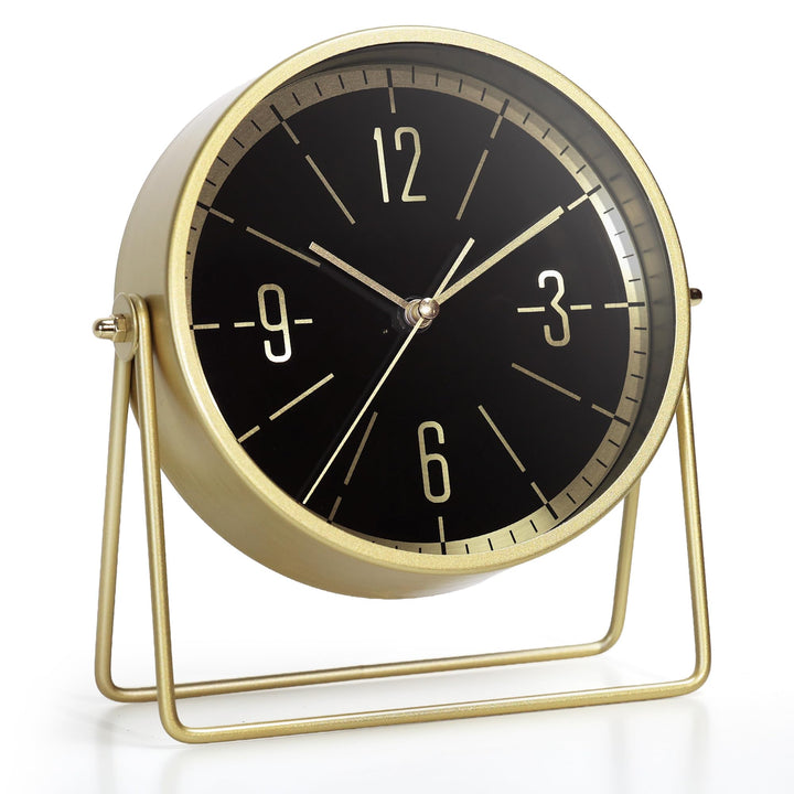 Vintage Metall-Tischuhr – Leise Kaminuhr ohne Ticken mit verstellbarem Winkel, Analoge Standuhr im R