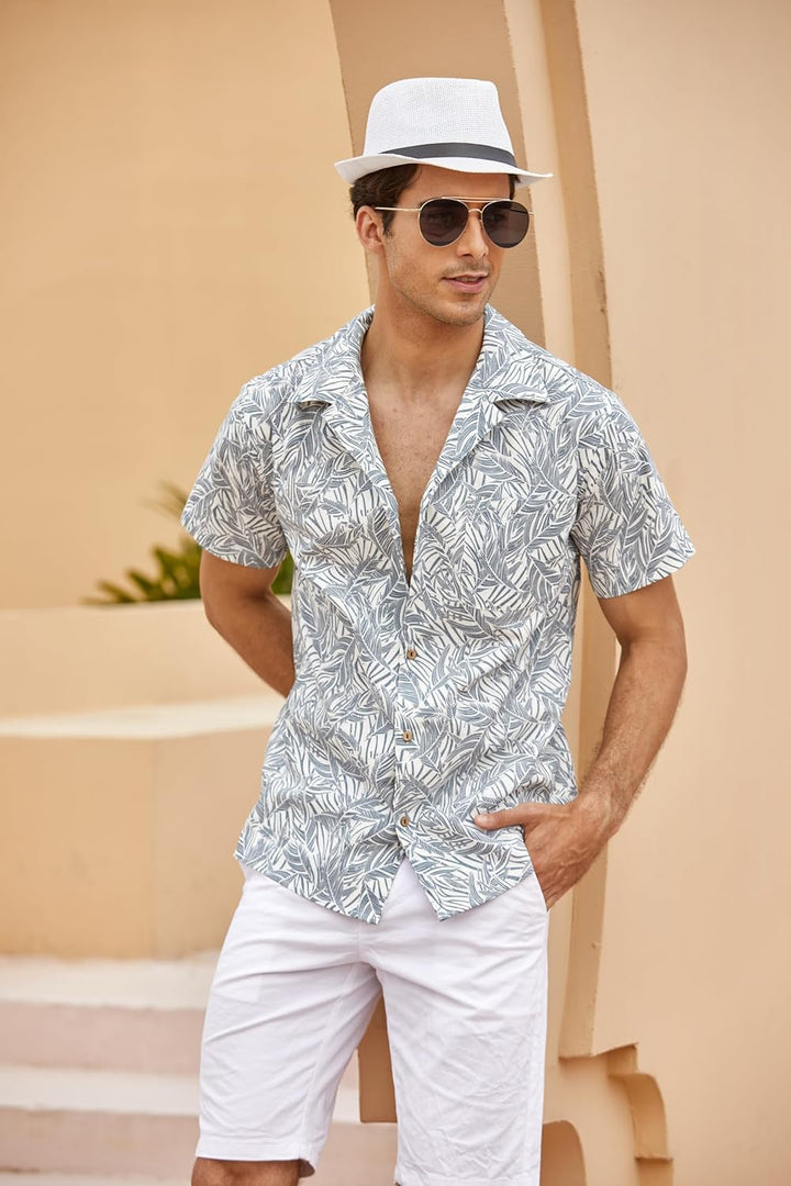 COOFANDY Leinenhemd Herren Hemd Sommer Kurzarm Herrenhemd Freizeit Sommer Hemden Einfarbig Basic Bea