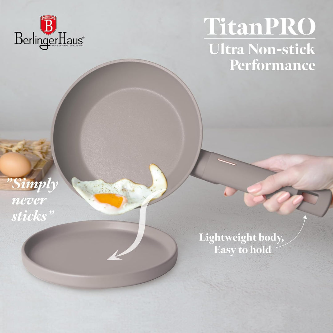BERLINGERHAUS Pfannenset mit Titanbeschichtung 3 Stück Taupe Collection | Robust, Vielseitig und Sti