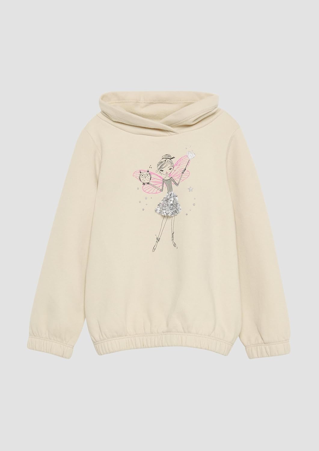 s.Oliver Wärmendes Sweatshirt mit Schalkragen und Glitzer-Artwork, Helles Sand