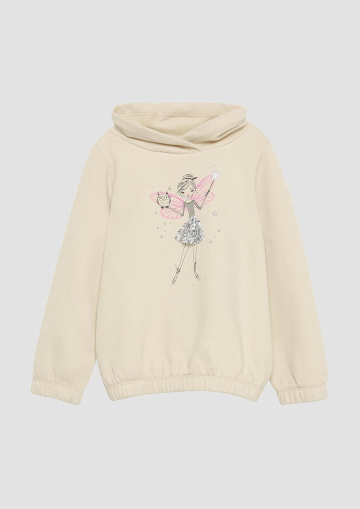 s.Oliver Wärmendes Sweatshirt mit Schalkragen und Glitzer-Artwork, Helles Sand