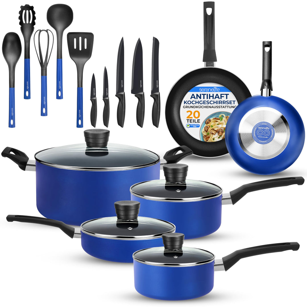 SereneLife Töpfe und Pfannen Set, Kochgeschirr Set 20-Teilig, Antihaft Cookware Set Inkl. Topfset, P