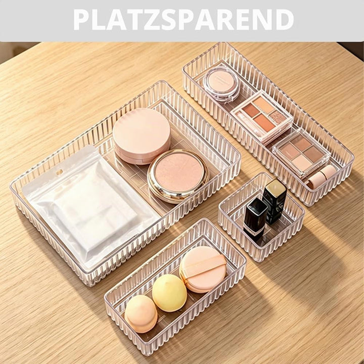 12 Stück Schminktisch Organizer Schubladen Rutschfest,4 Grössen,Acrylic Makeup Organizer Drawer Schu