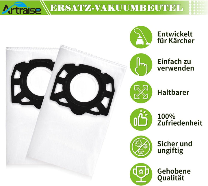 Artraise KFI 487 Staubsaugerbeutel für Kärcher 2.863-006.0 MV4 Staubsaugerbeutel 10 Stück Vliesfilte