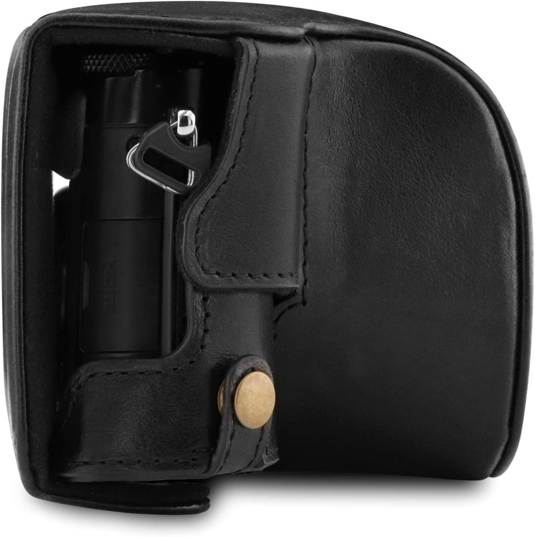 MegaGear MG1565 Panasonic Lumix DC-LX100 II Ever Ready Echtleder Kamera-Case mit Trageriemen - Schwa