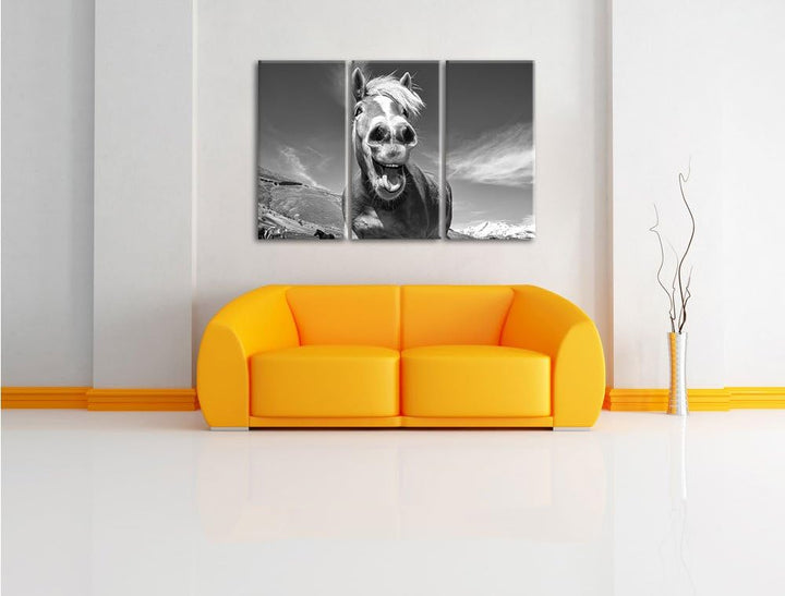 Pixxprint Pferd in der Natur als Leinwandbild | Grösse: 3 Teilig (120x80) | Wandbild| Kunstdruck | f